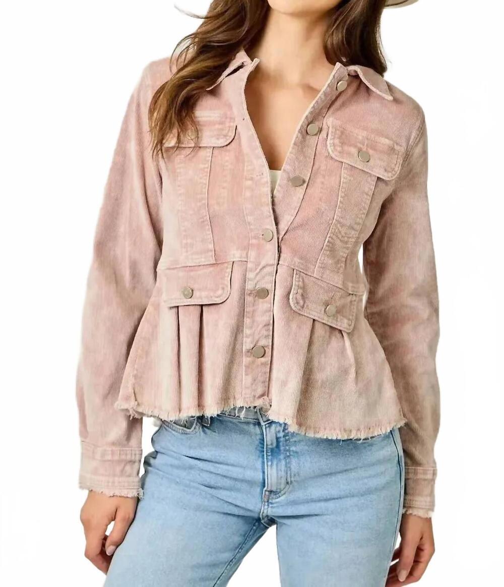 NEW MYSTREE washed corduroy peplum jacket in rose